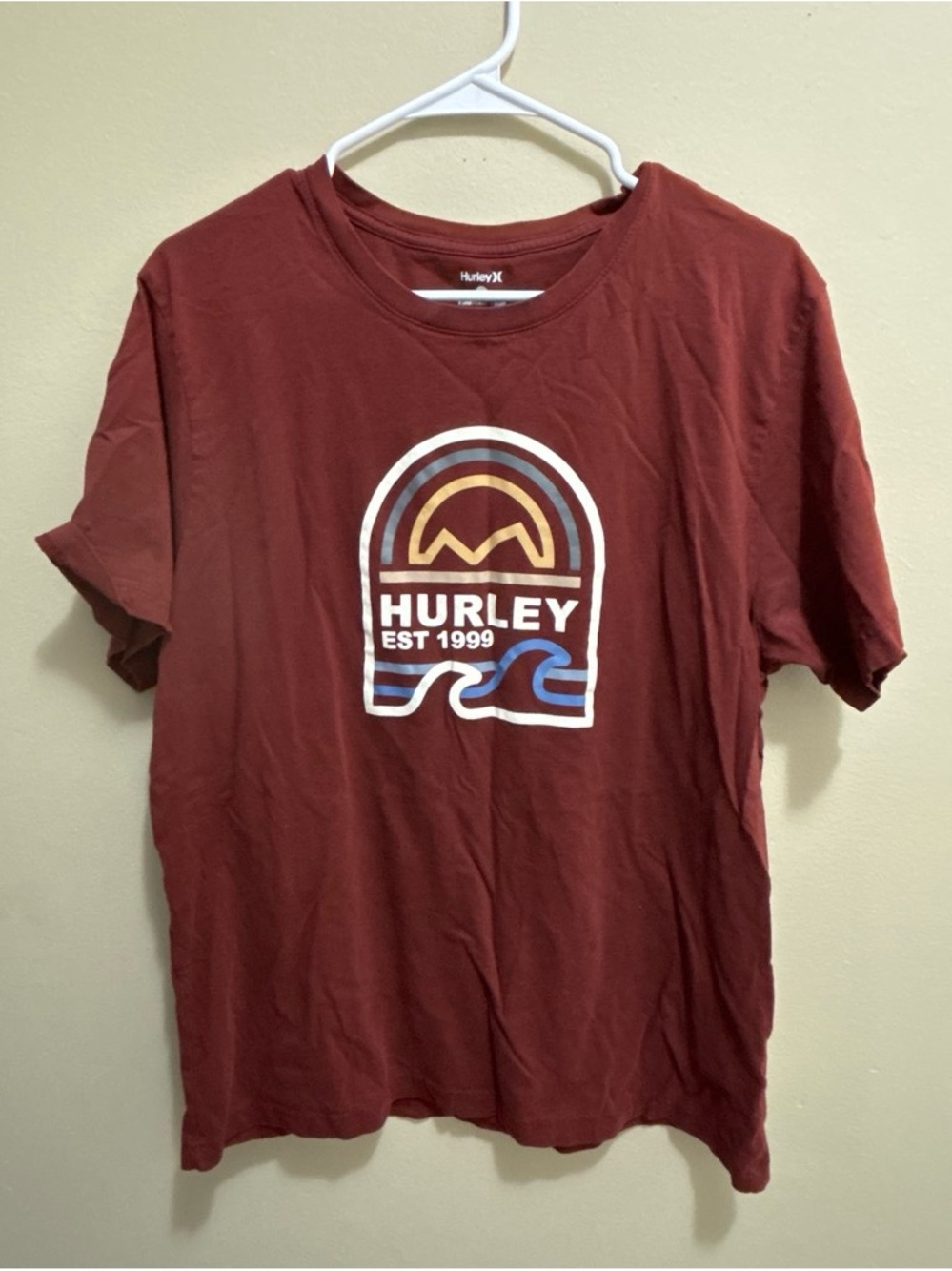 Hurley Deep Maroon Logo Tee with White Print